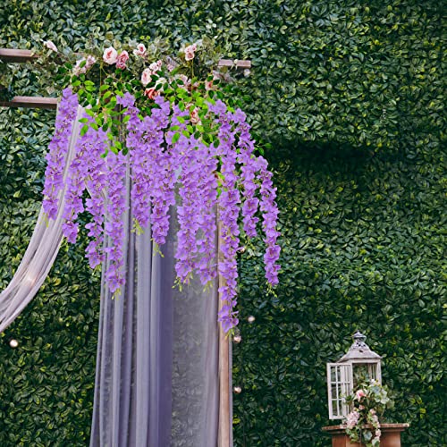 U'Artlines 24 Pack (Total 86.4 Feet) Artificial Fake Wisteria Vine Rattan Hanging Garland Silk Flowers String Home Party Wedding Decor (24, Purple) - color: Purple