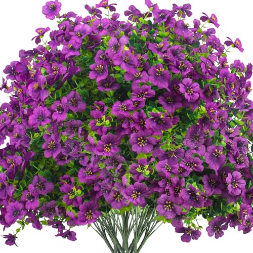 Grunyia Artificial Fake Flowers for Outdoor Spring Decoration, 16 Bundles Faux Silk Colorful Daisy UV Resistant Realistic for Outside Porch Patio Home Yard Garden Planters Pots Window Box (Purple) - color: Purple