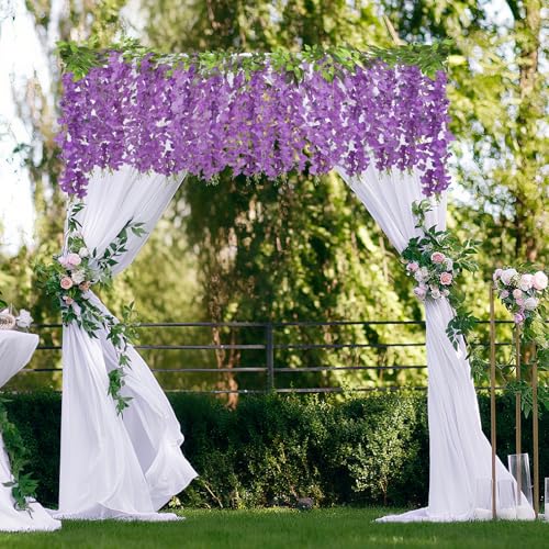 ARTKAIKE Artificial Flowers Garland for Home Decor, Fake Wisteria Vine Silk Hanging Plant Flower for Room Bathroom Wall Kitchen Bedroom Garden Outdoor Wedding Decor (4, Purple) - color: Purple