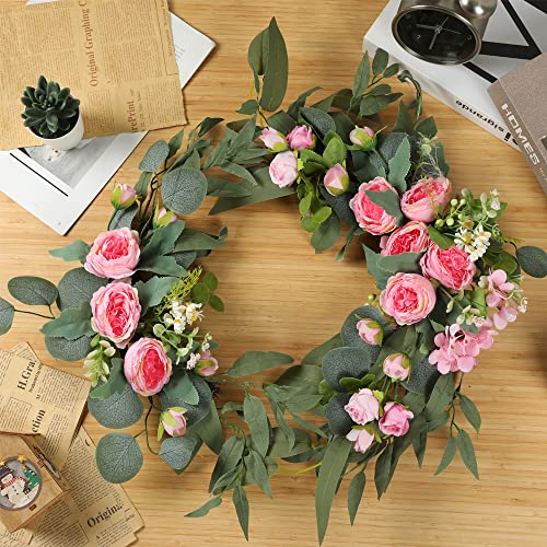 H&W 2pcs Small Size Artificial Wedding Arch Flowers for Wedding Sign, Floral Swag Dusty Decor for Reception Ceremony Backdrop Sweetheart Table(Willow Leaves-Peony-Pink) - color: Willow Leaves-peony-pink