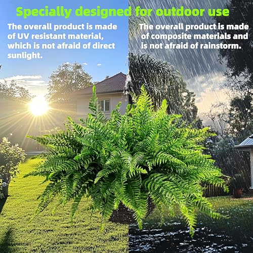 Outdoor Fake Hanging Fern – Artificial Hanging Ferns 2 Pack, Large Faux Boston Fern Bushes, UV Resistant Outdoor Hanging Plants for Front Porch, Patio & Indoor Decor - color: Green