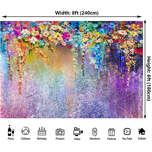 8x6ft Purple Abstract Flower Backdrop Watercolor Painting Photography Background for Wedding Bridal Shower Birthday Party Portrait Shooting Video Studio Props - color: Purple, size: 8x6ft