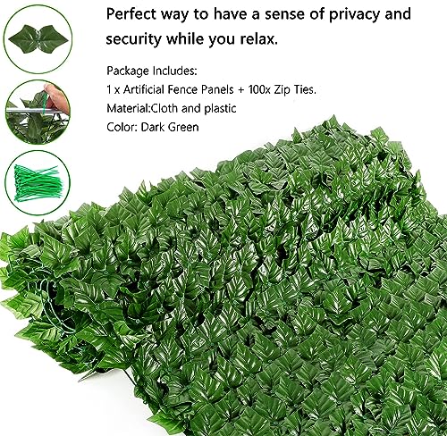 Artificial Ivy Privacy Fence with Lights 120x40in Grass Wall Screen Fake Vines Balcony Fence Privacy Screen Cover, Faux Ivy Leaf Hedge Panels Wall Decoration - size: 120*40 inches with LED Lights