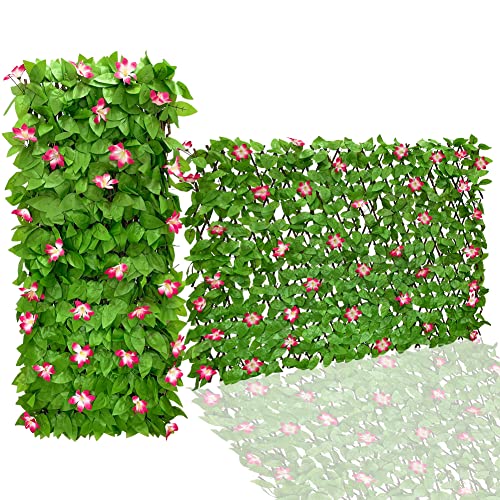 Expandable Fence Privacy Screen for Balcony Patio Outdoor,Decorative Faux Ivy Fencing Panel,Artificial Hedges (Single Sided Leaves) - color: Red Orchids