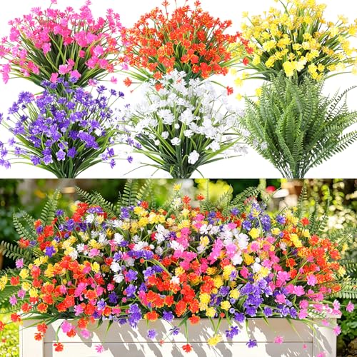 24 Bundles Artificial Outdoor Flowers, UV Resistant Faux Flowers for Outdoor Planters, Plastic Fake Plants for Front Porch Patio Garden Hanging Basket - color: Mix Color-3, size: 24PCS