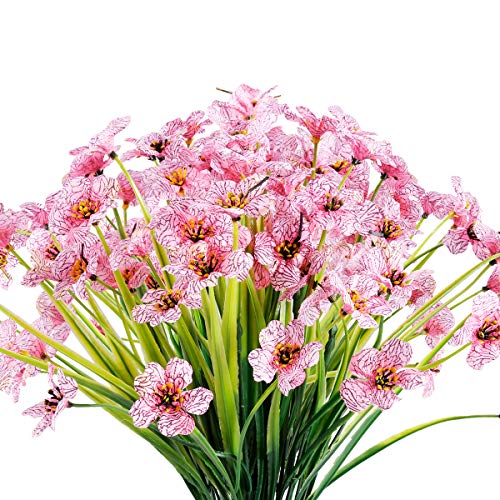 JEMONG 12 Bundles Artificial Flowers Outdoor UV Resistant Fake Flowers No Fade Faux Plastic Plants Garden Porch Window Box Decorating (Pink) - color: Pink, size: 12Bundles