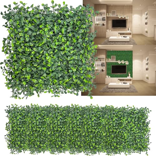 Artificial Grass Wall Panels: 10"x 10"(12P) UV-Anti Boxwood Faux Green Leaf Backdrop Panels for Interior Wall, Greenery Wall,Garden and Indoor Outdoor Plant Decor - size: 10"x10" (12 Panels)