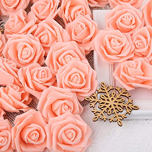 Artificial Rose Flower Heads, 100pcs Peach Roses Artificial Flower Foam Rose for DIY Wedding Bouquets Centerpieces Arrangements Party Baby Shower Home Decor (Stemless, Peach) - color: Peach, size: 100PCS