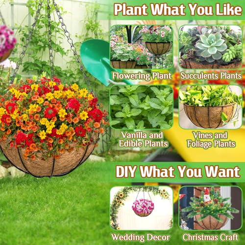 ZeeDix 3 Pack 12 Inch Outdoor Hanging Baskets, Metal Wire Hanging Planters with Coconut Liners, Round Hanging Baskets for Plants Flowers Ferns Home Garden Porch Balcony Railings Decor - color: 3 Pack, size: 12 Inch