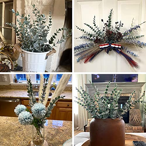 Eucalyptus Stems 12 PCS Artificial Leaves Home Office House Table Decor Wedding Bouquet Ceremony Party Flower Decoration Vase Forever Live Never Fade - color: Apple Green