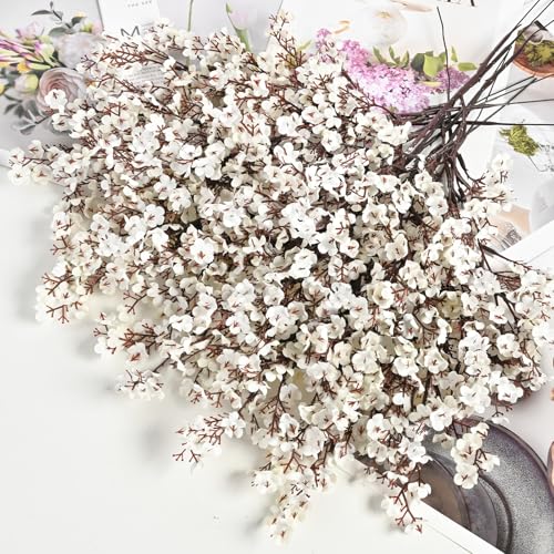 Waipfaru 15 Pcs Fake Flowers Babys Breath Silk, Real Touch White Artificial Flowers Bulk with Bendable Stems, White Faux Flowers Babys Breath for Spring Summer Wedding Party Table Decor - color: White, size: 15pcs