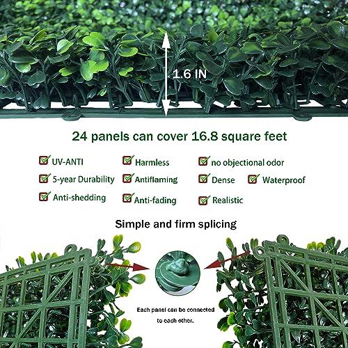ODTORY Artificial Grass Wall Panel Backdrop,10 X 10 in 24P(16.8 sqft) UV-Anti Greenery Boxwood Panels for Indoor Outdoor Green Wall Decor & Ivy Fence Covering Privacy - size: 10"X10" 24P