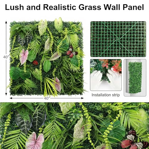 Artificial Grass Wall Panels,40"x40"Fake Flower Grass Backdrop,UV-Anti Fake Greenery Plant Boxwood Panels,Green Wall Decor for Outdoor Indoor Patio Garden Backyard Balcony Privacy Screen - size: 40x40