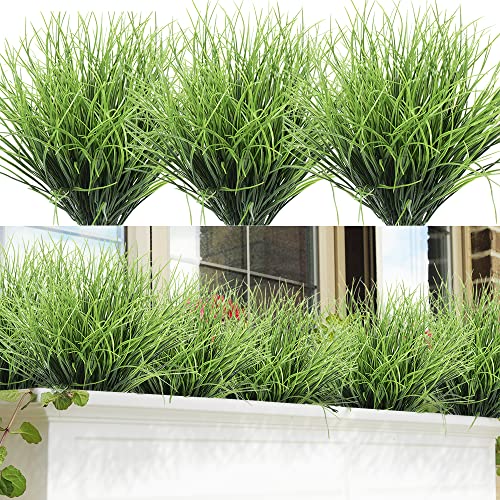 8 Bundles Artificial Grass Plants Fake Bushes Artificial Shrubs Wheat Grass Greenery for House Plastic Outdoor UV Resistant Faux Grass (Pack of 8) - color: Pack of 8