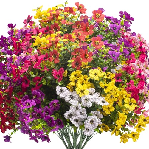 Grunyia Artificial Fake Flowers for Outdoor Decoration, 16 Bundles Faux Silk Colorful UV Resistant Realistic for Outside Porch Patio Home Yard Garden Planters Pots Window Box (Mix(6 Color)) - color: Mix(6 Color)