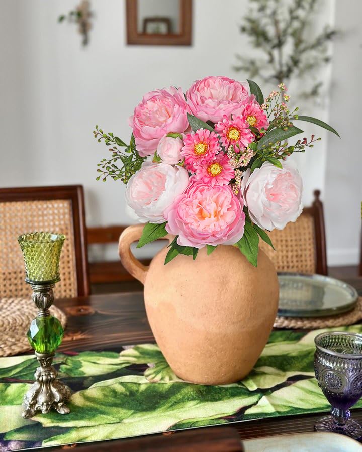 GnFlus Peonies Artificial Flowers, 10PCS Mixed Pink Faux Flowers with Peonies & Daisies, Up to 18.8 Inch Long Silk Fake Flowers for Vase DIY Wedding Bouquet Party Centerpieces Arrangement Home Decor - color: Peony, Pink #1