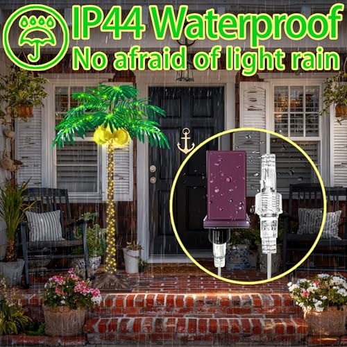 5FT LED Lighted Palm Tree with 325pcs Lights, Artificial LED Palm Tree with 3 Glowing Coconuts, Simulated Trunk with Lights, 8 Lighting Modes&Timer. - size: 5ft