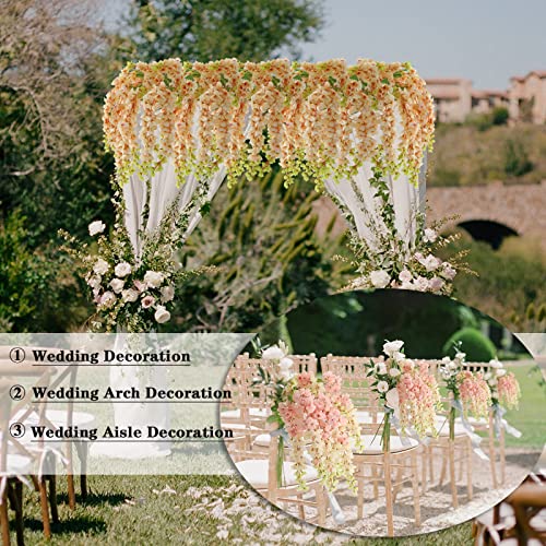 Dailisen 3 Strands 40'' Silk Amber Wisteria Artificial Flowers, Fake Wisteria Floral Hanging Plant Garland, for Home Decor, Party, Floor Vase, Balcony, Wedding Arrangement Decoration (Amber) - color: Amber