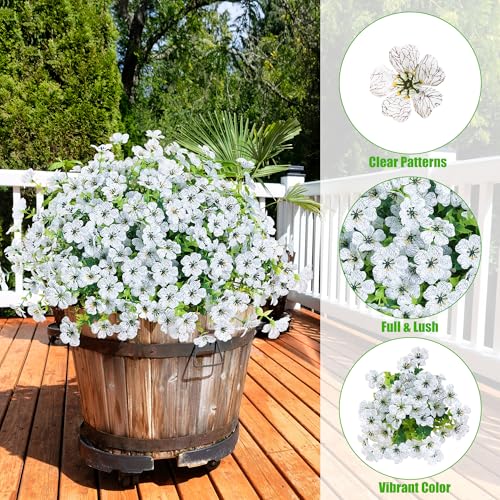 Sggvecsy Artificial Flowers for Outdoors 12 Bundles Realistic Faux Plants UV Resistant Fake Silk Daisy with Eucalyptus for Boxwood Planter Patio Porch Outside Spring Summer Decoration(White) - color: White