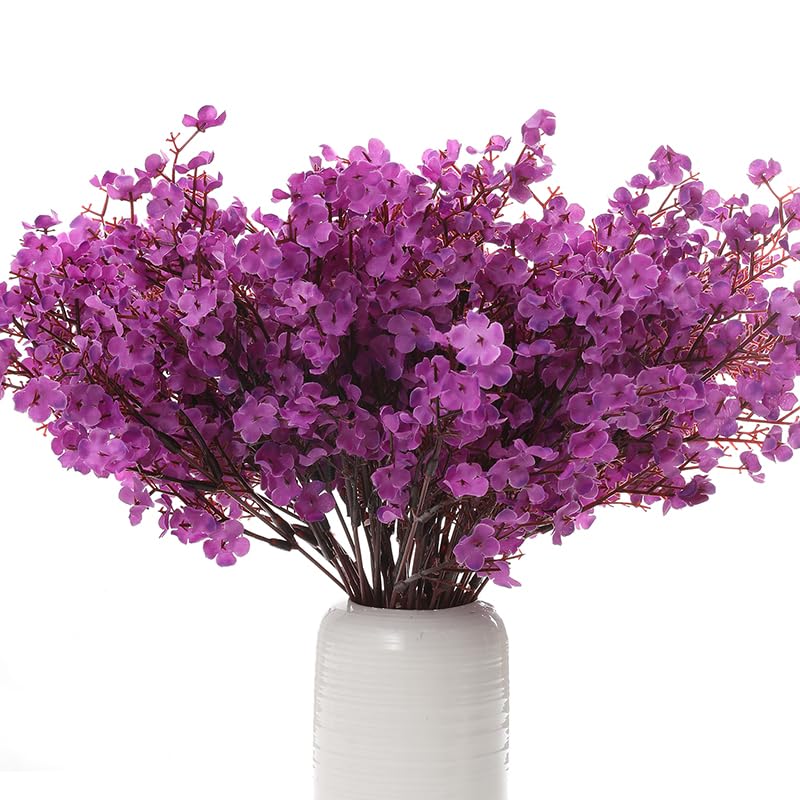 6PCS Artificial Baby Breath Flowers Fake Silk Real Touch DIY Floral Bouquets Decor Wedding Party Decoration Arrangements (Purple) - color: Purple