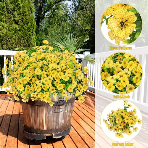 Sggvecsy Artificial Flowers for Outdoors 12 Bundles Realistic Faux Plants UV Resistant Fake Silk Daisy with Eucalyptus for Boxwood Planter Patio Porch Outside Spring Summer Decoration(Yellow) - color: Yellow