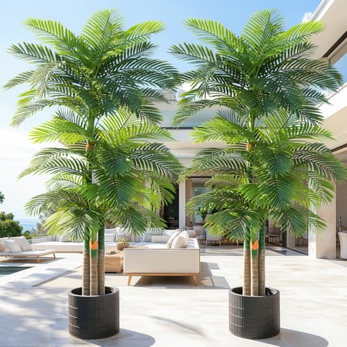 10ft Tall Triple Golden Cane Palm Artificial Tree Large Tropical Palm Tree UV Resistant Fake Plant in Pot for Indoor Outdoor Big House Living Room Outside Patio Office Home Decor 1Pack - size: 10ft
