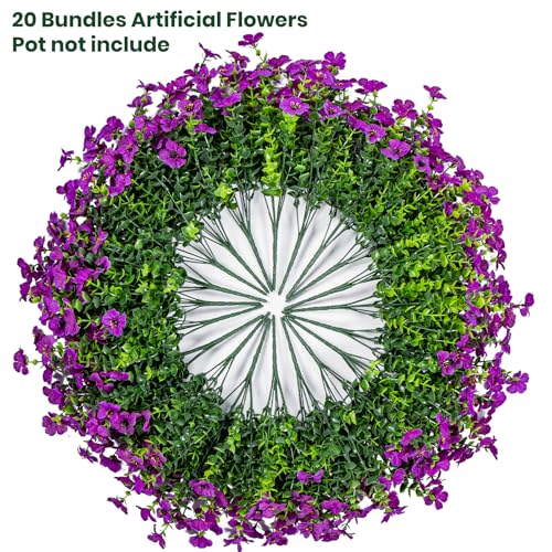 Lnoicy 20 Bundles Artificial Flowers for Outdoor Fake Plants for Spring Decoration,Faux Eucalyptus Flowers for Planter UV Resistant Lifelike for Home Porch Garden（Fuchsia） - color: Fuchsia