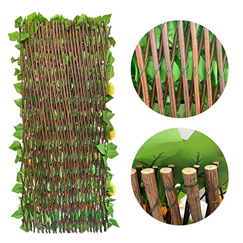 Expandable Fence Privacy Screen for Balcony Patio Outdoor,Decorative Faux Ivy Fencing Panel,Artificial Hedges (Single Sided Leaves) (2) - color: Sunflowers