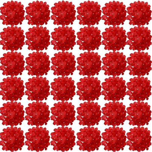 FagusHome Silk Hydrangea Heads 36 Pcs Artificial Flowers Heads and 3 Dozens Stems Fake Hydrangea Flowers with Stems for Home Wedding Decor (Red) - color: Red