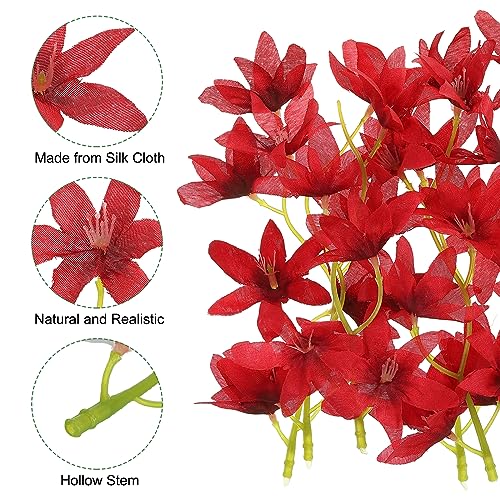 PATIKIL 7 Inch Artificial Orchid Flower, 24 Pcs Floating Candles Simulation Flower Cylinder Vase Fillers for Home Wedding Decoration, Red - color: Red