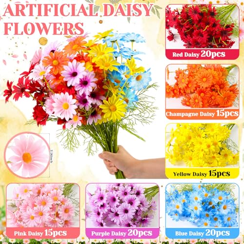 Giegxin 100 Pcs Artificial Daisy Flowers Bulk Realistic Fake Daisies Faux Wildflower Daisy UV Resistant Silk Fake Flowers Plants for Outside Wedding Garden Home Table Decor (Mix Colors) - color: Mix Colors