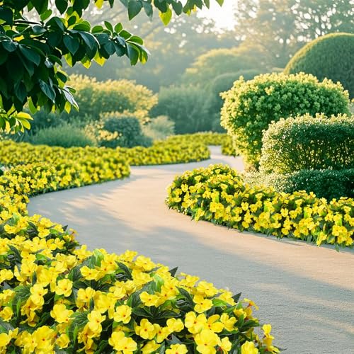 Ouddy Decor 6 Bundles Artificial Impatiens Flowers for Outdoors Decoration, Silk Flowers Bouquet Fake Plants UV Resistant for Spring Summer Garden Porch Window Box Balcony Home Decor, Yellow - color: Yellow
