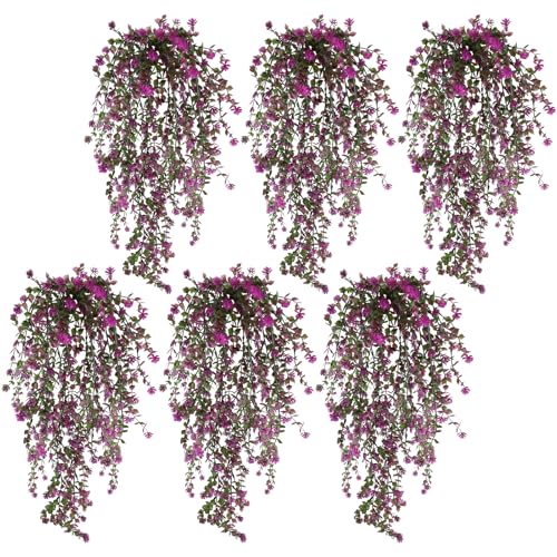 6PCs Artificial Hanging Eucalyptus Flowers for Outdoors Fuchsia Faux Hanging Plants UV Resistant Fake Vines Plants for Home Porch Patio Garden Front Porch Summer Decor(Fuchsia) - color: Fuchsia