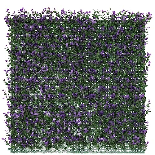 E&K 6Pcs 20" x 20" Artificial Grass Wall Panels, Faux Boxwood Greenery Backdrop Decor, UV Protected Privacy Hedge Screen for Indoor Outdoor (Purple Buxus with Back) - color: Purple Buxus with Back