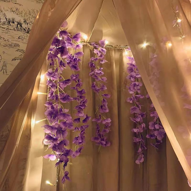 12 Pack Wisteria Flower Vines Garland, 3.75 Ft Artificial Flower Strings, Fake Hanging Flowers, Silk Wisteria Garland Flowers, Flower Vine for Wedding Garden Decor (Purple Blue) - color: Purple Blue