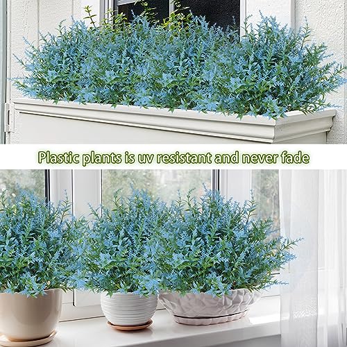 RECUTMS Spring Decoration, Artificial Greenery,Outdoor Artificial Flowers Fake Outdoor Plants, Faux Greenery for Indoor Outside Hanging Plants Garden Porch Window Box Home Farmhouse Décor(Blue) - color: Blue, size: 36 Bundles