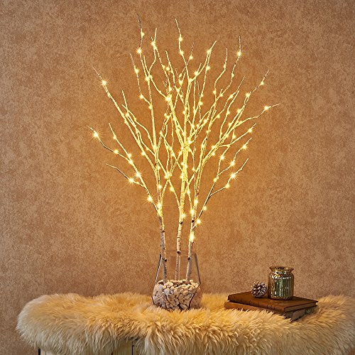 Hairui Lighted Artificial Twig Birch Tree Branch with Fairy Lights 32in 150 LED Plug in Lighted Willow Branch for Christmas Wedding Party Decoration 2 Sets (Vase Excluded) - style: White Birch+Warm White 2set