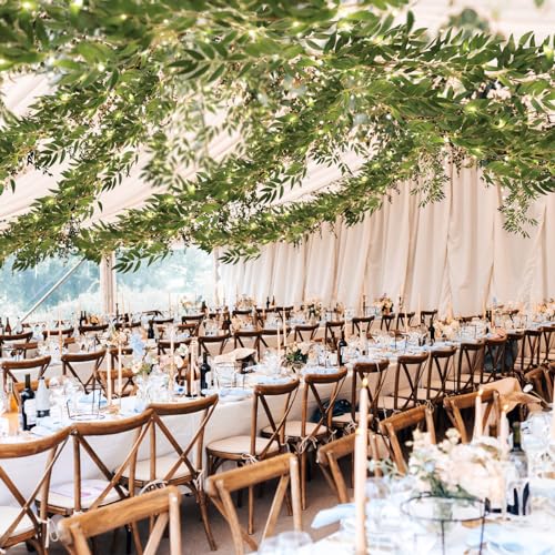 RECUTMS Artificial Hanging Willow Leaves Vine Twigs with Light 2Pc 5.7Ft Fake Silk Green Leaves Ivy Garland Faux Greenery Decoration for Indoor Outdoor Home Wedding Jungle Birthday Party Garden Table - color: Green With Lights