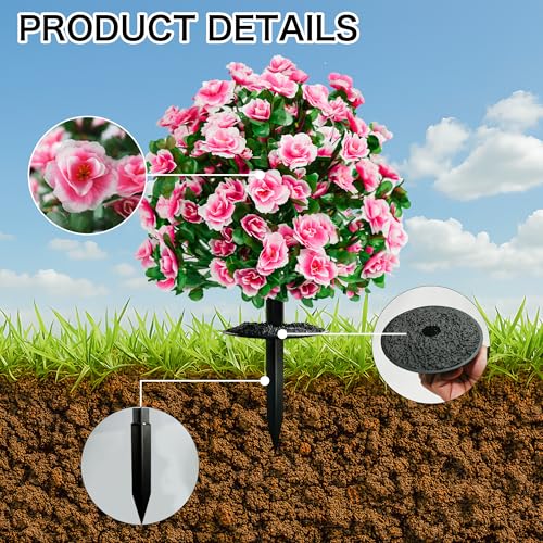Artificial Flowers for Outdoors, Faux Outdoor Plants Fake Plants Topiary Balls Artificial Outdoor Set of 2 with Ground Spike for Home Front Porch Patio Garden Decor (Pink) - color: Pink