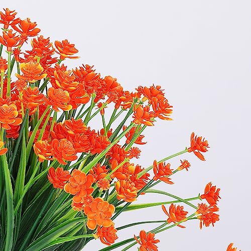 AGIRL 24 Bundles Artificial Fall Flowers Outdoor Indoor Decoration,Fake Plastic Flowers,Faux Mums Plant for Thanksgiving Fall Decor,for Hanging Outside Garden Front Door Porch Patio Window Box - color: Orange Red, size: 24
