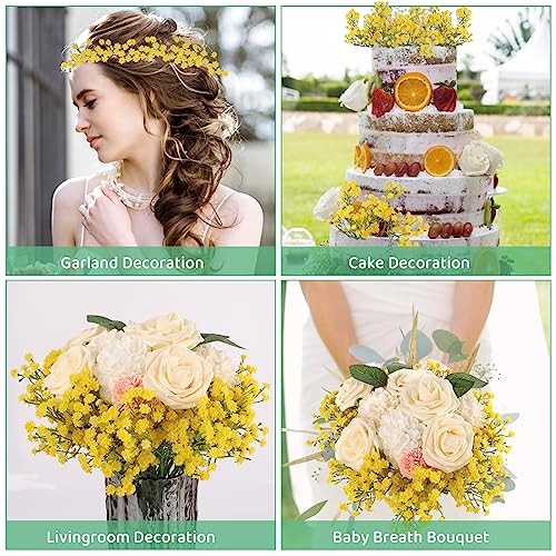 N&T NIETING Babys Breath Artificial Flowers Bulk, 10Pcs Fake Gypsophila Bouquet Flowers Real Touch Faux Babies Breath Arrangement for Wedding Floral Party Home Centerpieces Vase Decoration, Yellow - color: Yellow, size: 10pcs