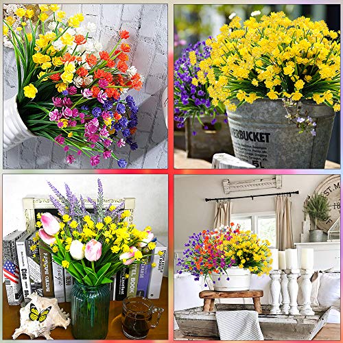 Grunyia Artificial Flowers, 20 Bundles Outdoor Fake Flowers for Decoration UV Resistant Faux Plastic Plants Garden Porch Window Box Décor (Purple) - color: Purple