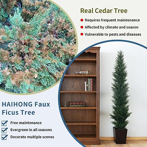 HAIHONG 5ft Artificial Cedar Topiary Trees - Fake Boxwood Topiary Cypress Trees Potted Plants, Artificial Plants Shrubs for Home Indoor Outdoor Garden Porch Decor - size: 8in