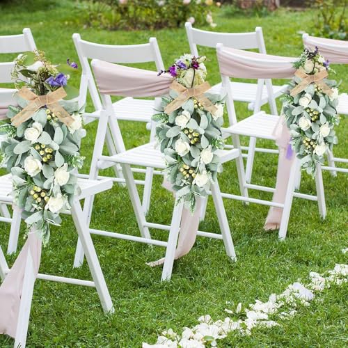 2 Pcs 24" Artificial White Rose Teardrop Wreaths Swag Spring Summer Flower Berries Swags Wreath White Floral Hanging Wreaths for Kitchen Cabinet Doors Window Wall Wedding Party Home Decor - color: Lamb Leaf Swags