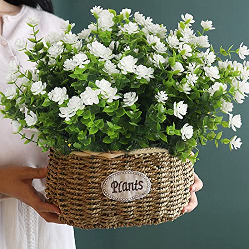 RECUTMS Artificial Flowers, Fake Boxwood Outdoor UV Resistant Plants Artificial Springs Flowers Eucalyptus Greenery Shrubs Bridal Wedding Bouquet for Home Garden Party Wedding Decoration,8Pcs(White) - color: White, size: 8 Pcs