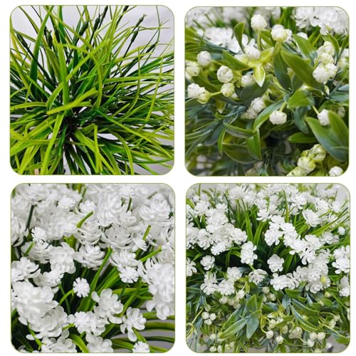 36 Pcs Artificial Flowers for Outdoor, UV Resistant Outdoor Fake Plants Faux Plastic Flowers Shrubs for Outside Garden Patio Porch Window Box Spring Summer Decor (Mixed White) - color: White