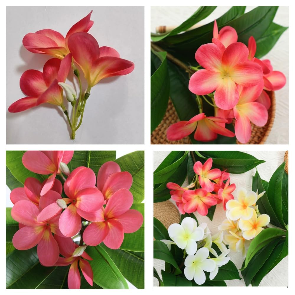 10 Bunch Pink Artificial Flowers Fake Plumeria Flower with Stems,12inch Real Touch Lifelike Frangipani Flower Bouquets for Wedding Engagement Party Cake Topper Spring Flowers Beach Decor (Pink) - color: Pink