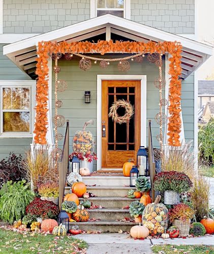 DearHouse 86 Feet 12 Strands Artificial Eucalyptus Leaf Plants Fall Garland Vine Hanging Eucalyptus Garland Thanksgiving Decor for Home Kitchen Wedding Wall Decor - size: 12pcs Fall Eucalyptus Vine