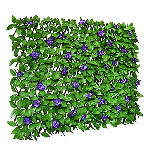 Sumery Expandable Fence Privacy Screen for Balcony Patio Outdoor,Decorative Faux Ivy Fencing Panel,Artificial Hedges (Single Sided Leaves) (1, Purple Flowers) - color: Purple Flowers