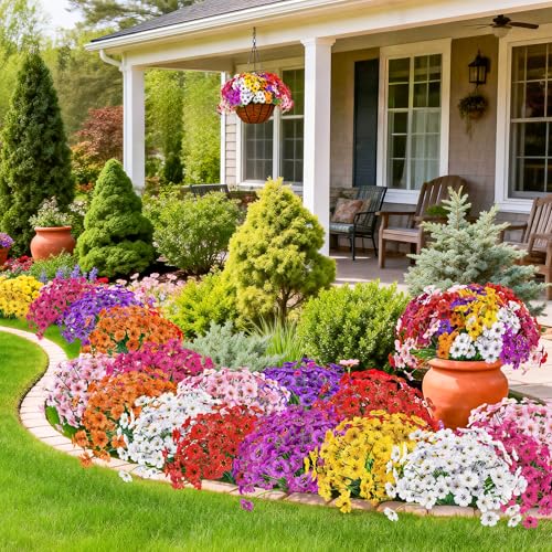 Der Rose 24 Bundles Artificial Flowers for Outdoor UV Resistant Faux Plants Spring Flowers for Outdoor Planters Wedding Home Garden Patio Porch Decor (8 Colors) - color: Multi Color-a